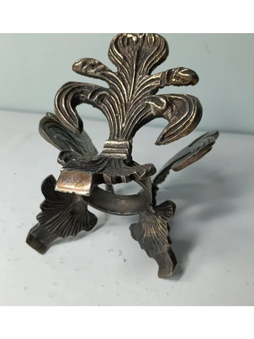 Bronze Frosted Glass Fleur de Lis Vase Candle Holder Footed French Country